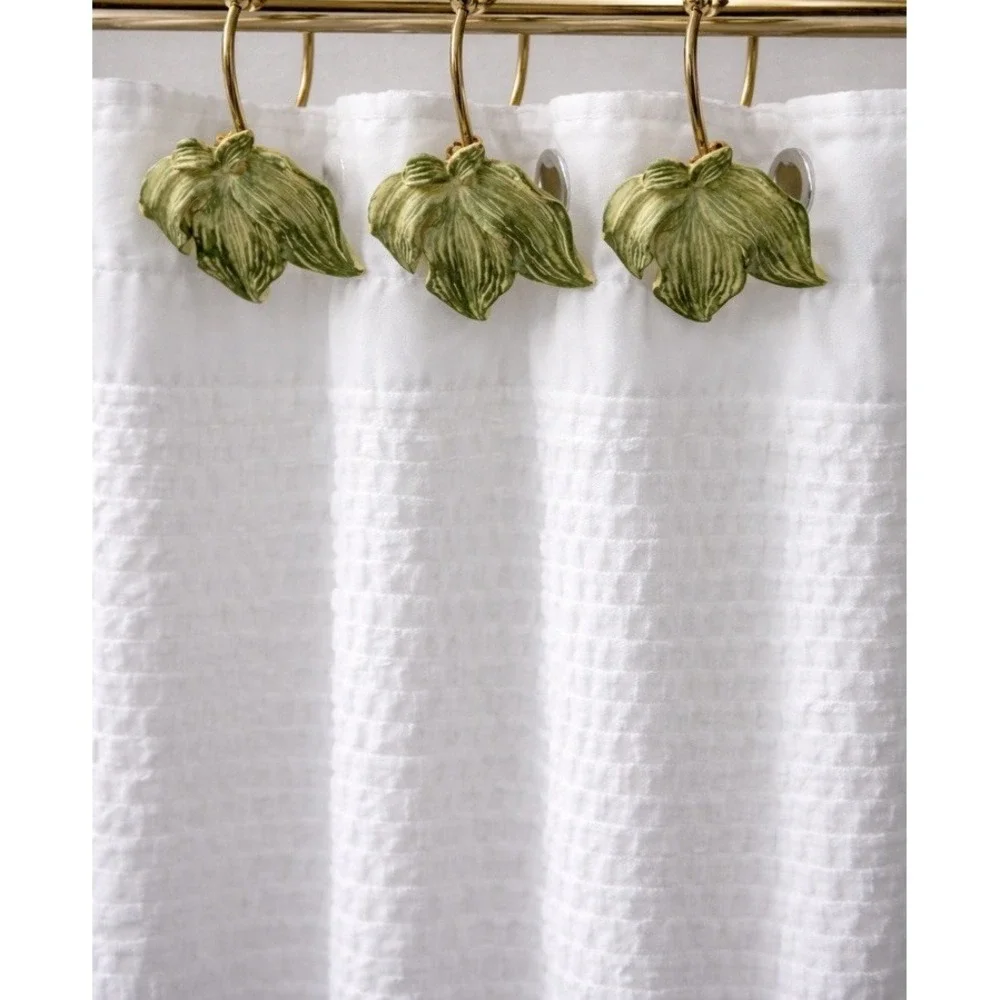 Set of 23 Green Leaves Shower Curtain Hooks Vintage Gold Tone Metal‎ Nature GUC